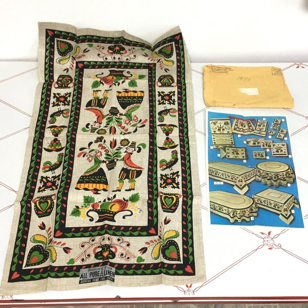 Vintage 1970's Linen "Old Dutch Ensemble" Hand Towel by Parisian Print